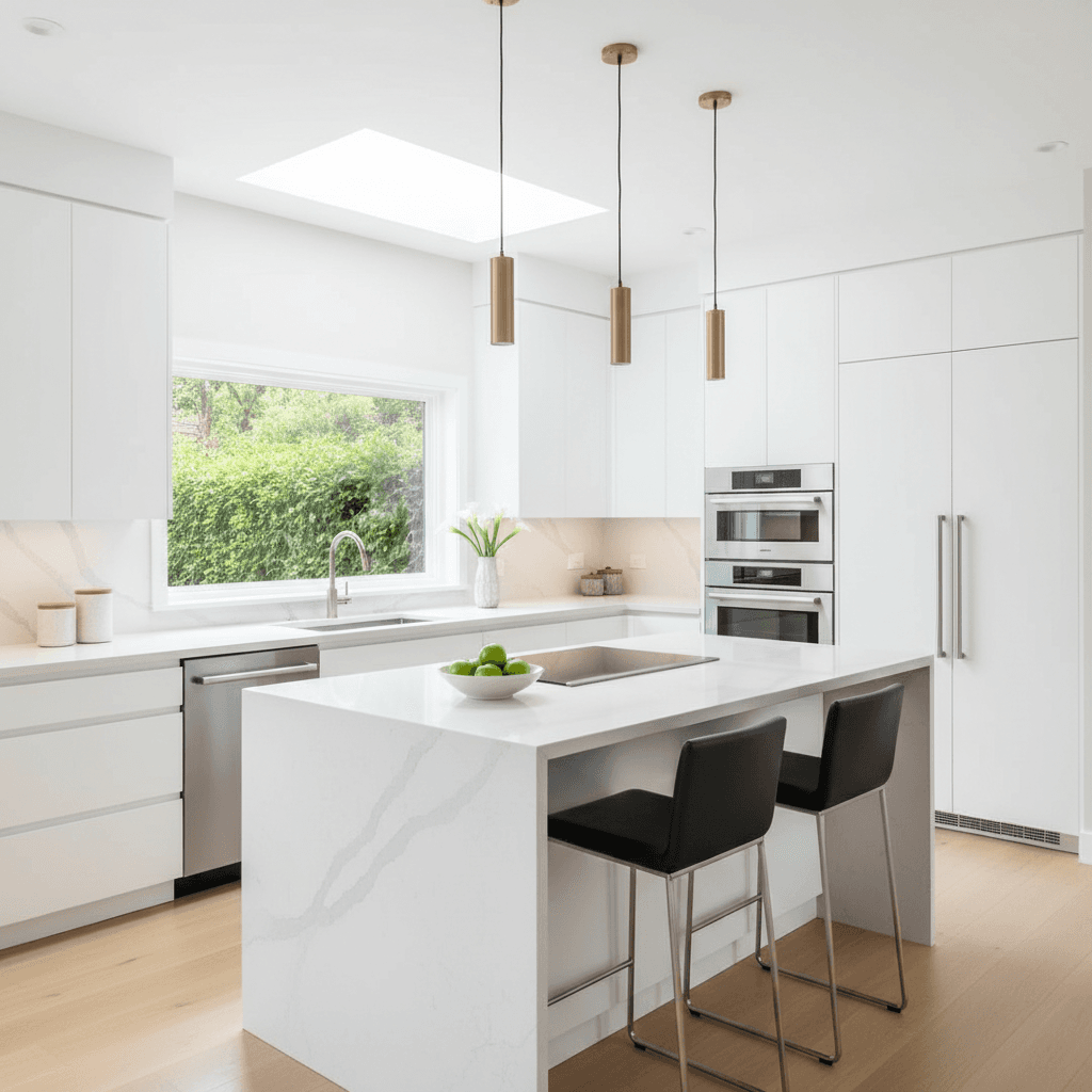 Modern kitchen remodel with white cabinets